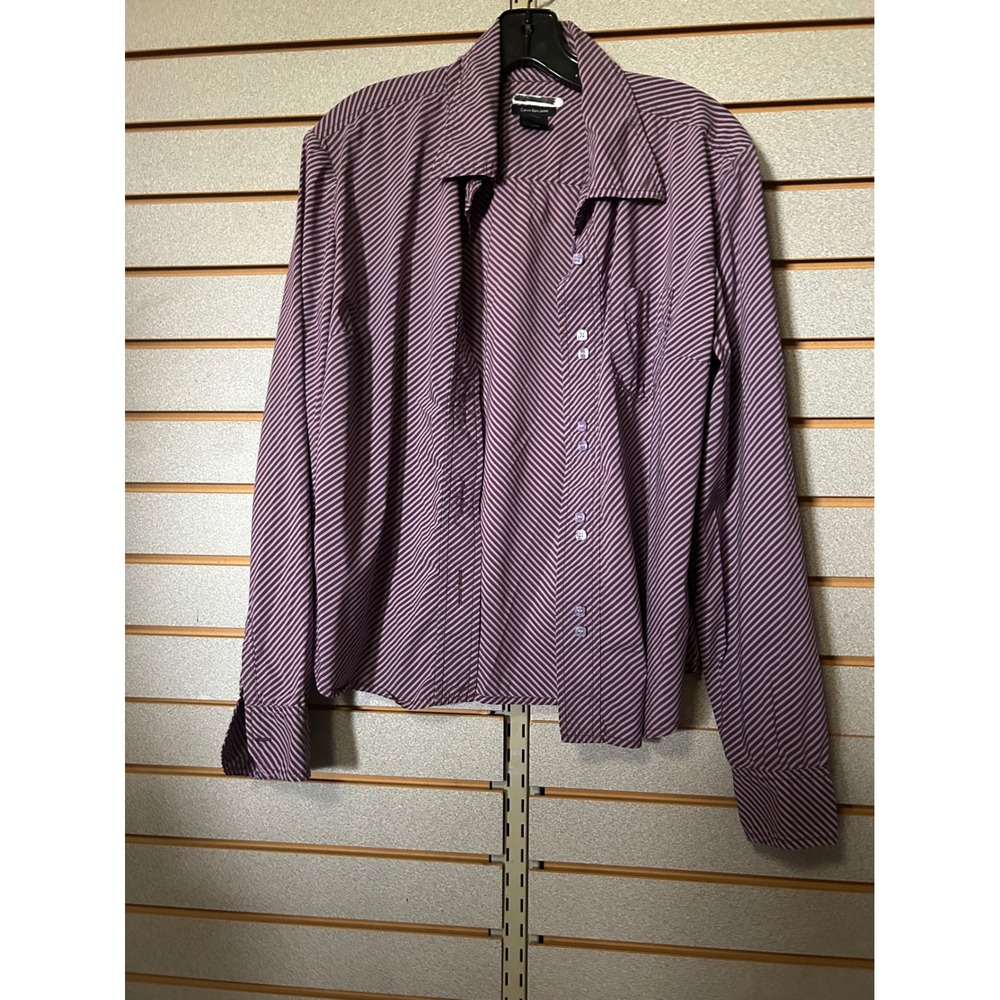 Calvin Klein Jeans Womens Large Purple Striped Button Down Shirt Long Sleeve L